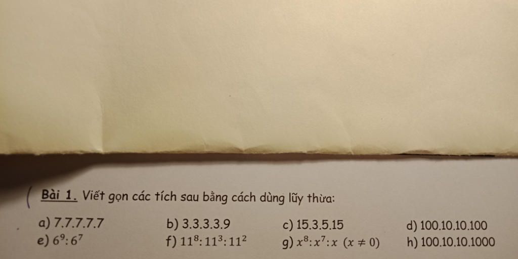 Bài  viết gọn các tích sau bằng phương pháp dùng lũy quá a  e   b  f  c   x xx x   d   h